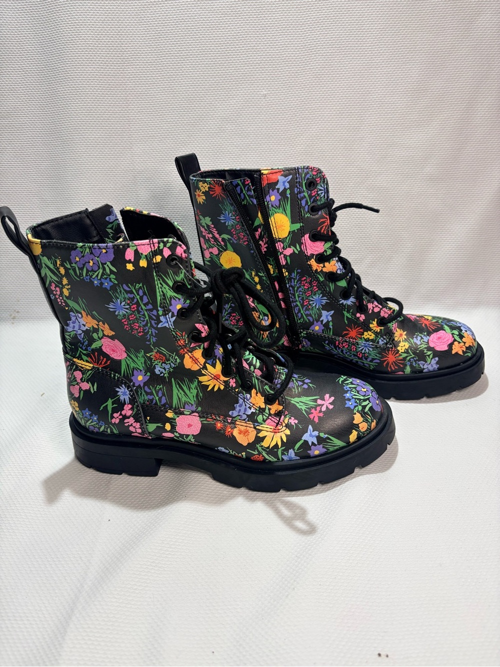 NOBO Black Floral Lace-Up Combat Boots